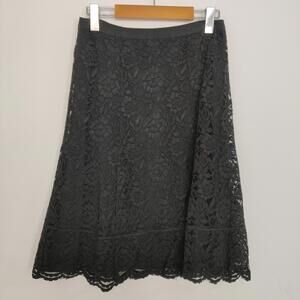 Old Navy Brand Black Floral Lace A-Line Skirt Scallop Hem Size 2 Goth Bohemian